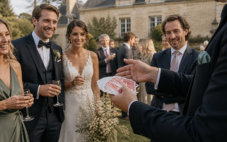 Magicien close-up pendant un cocktail de mariage à Bourges